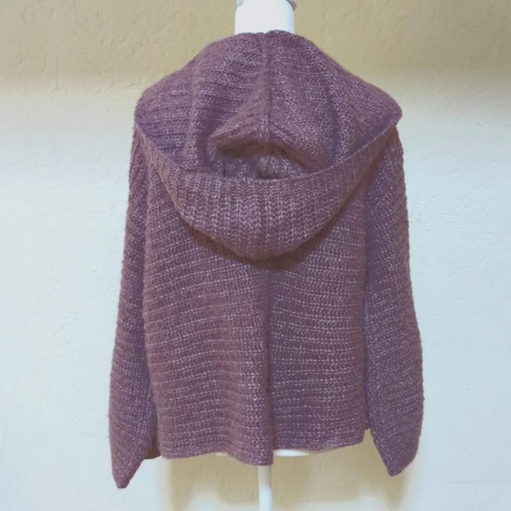 Wild Fable Chestnut Slouchy Ribbed Knit Open Front Hooded Cardigan Size XS